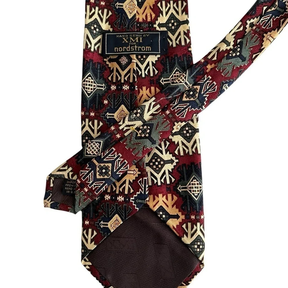 XMI for NORDSTROM Kilim rug pattern all silk tie, deep red, blue, cream